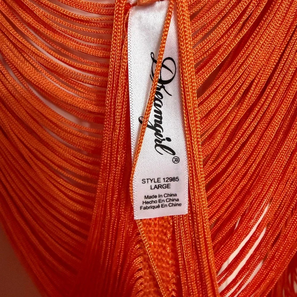Dreamgirl 12985 Tangerine Fringe Two Piece Set Festival Rave Wear Large NWT
